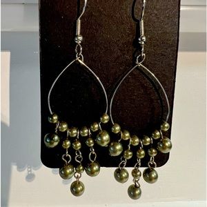 Olive green freshwater pearl hoop/dangle earrings
